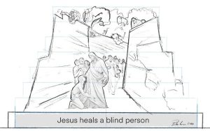 pedro mira Gesu guarisce una persona cieca